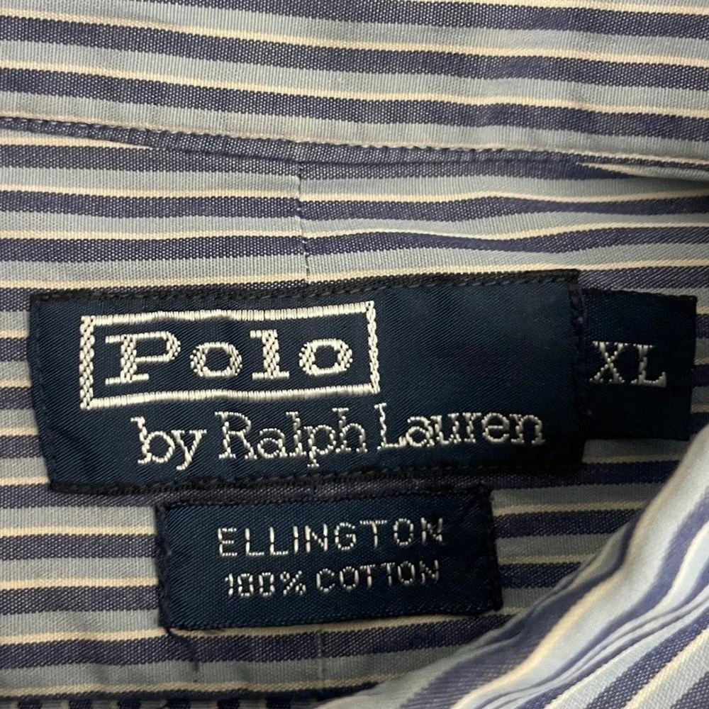 Polo Ralph Lauren‎ Ellington Mens XL Blue White Striped Cotton Button Down Shirt